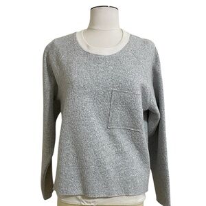 MADEWELL Gray Cream Boxy Wool Blend Textured Sweatshirt Medium